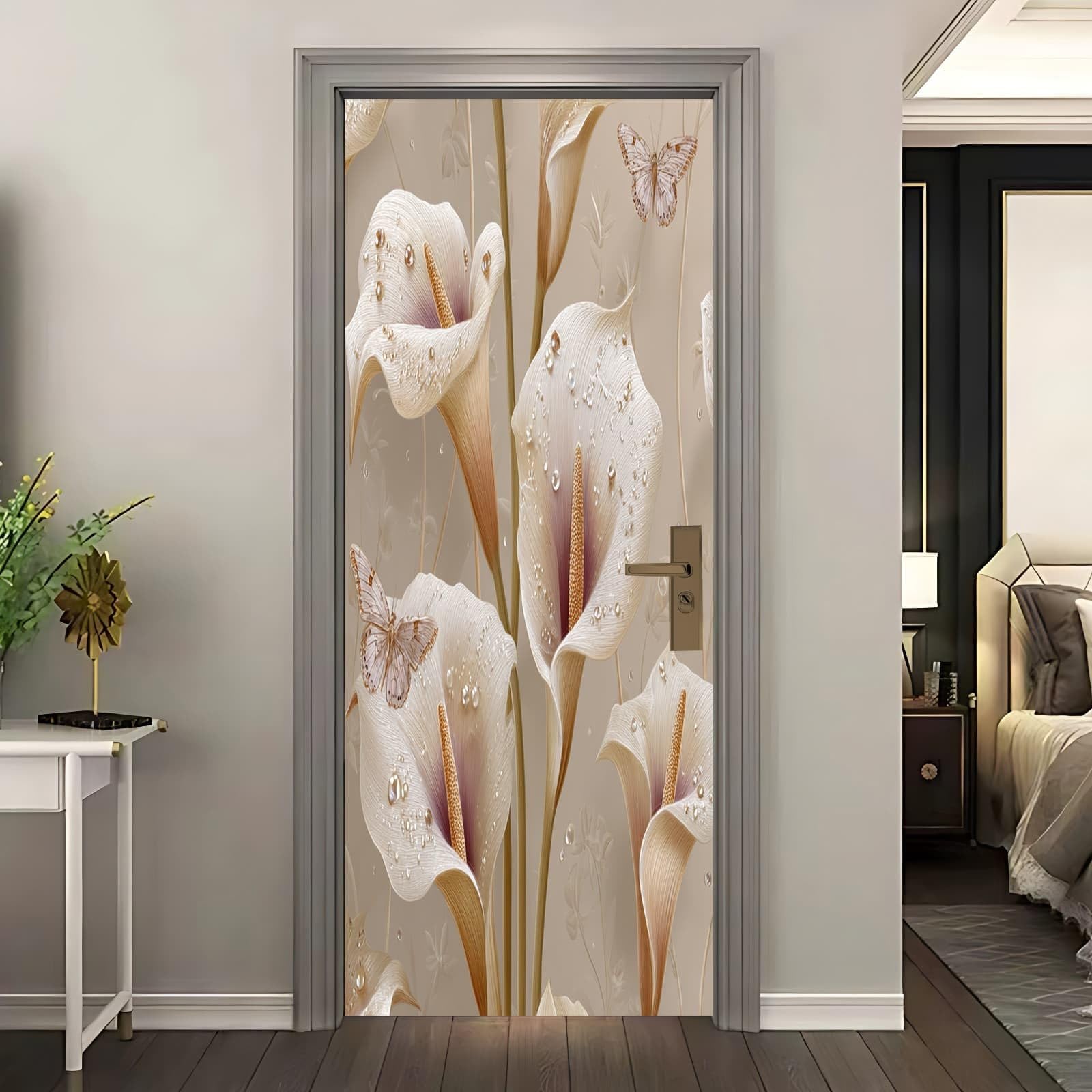 Sticker mural porte 90x200 relief de lys papier peint autocollant beige pour cuisine