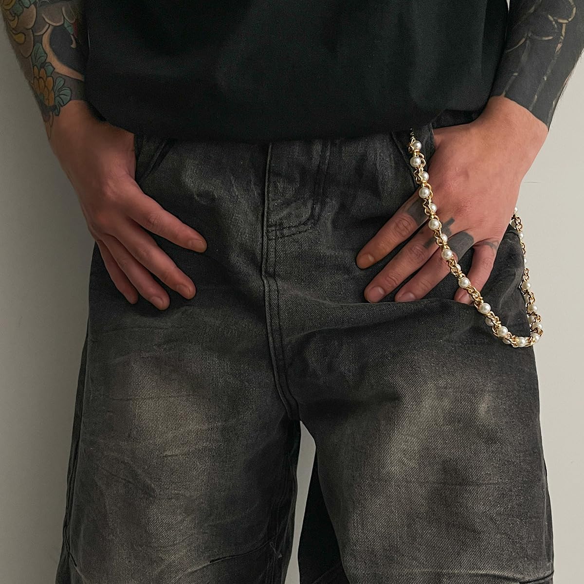 QWALIT Silver Turquoise Pants Chain for Men Pocket Chain for Pants Dainty Trendy Layered Pearl Jean Chains for Women Beads Biker Jean Chains Punk Hip Jewelry Party K-pop Music Festival Accessories