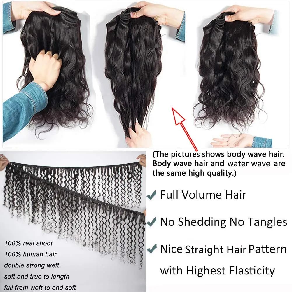 Water Wave Bundles Human Hair 12A Brazilian Virgin Curly Wave (10 12 14Inch) Human Hair Bundles 100% Unprocessed Water Wave 3 Bundles Hair Extensions Natural Color for Black Women