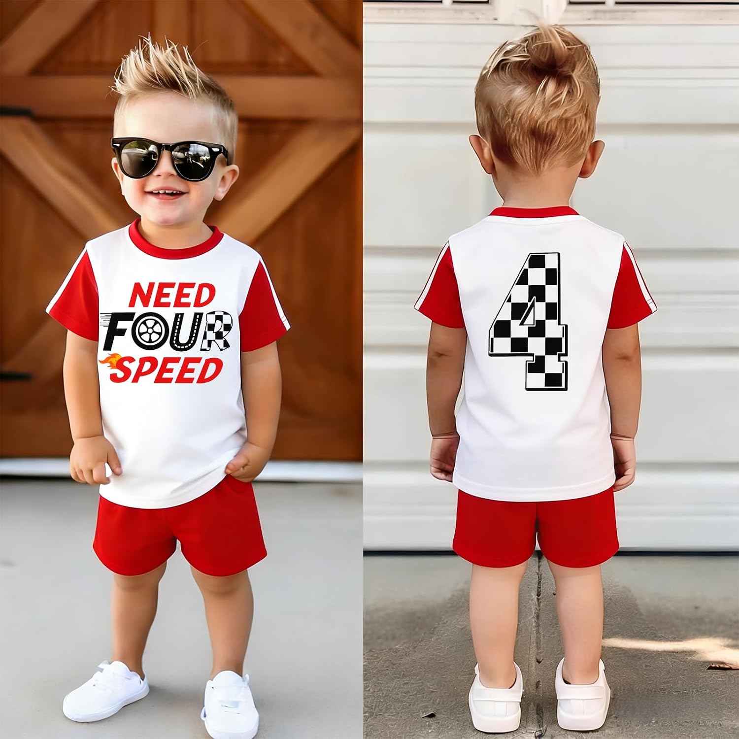 IZYJOY Fourth Birthday Boy Outfits Toddler Need 4 Speed Race Car 4th Shirt Shorts 2Pcs Racing Bday Party Summer Clothes Set