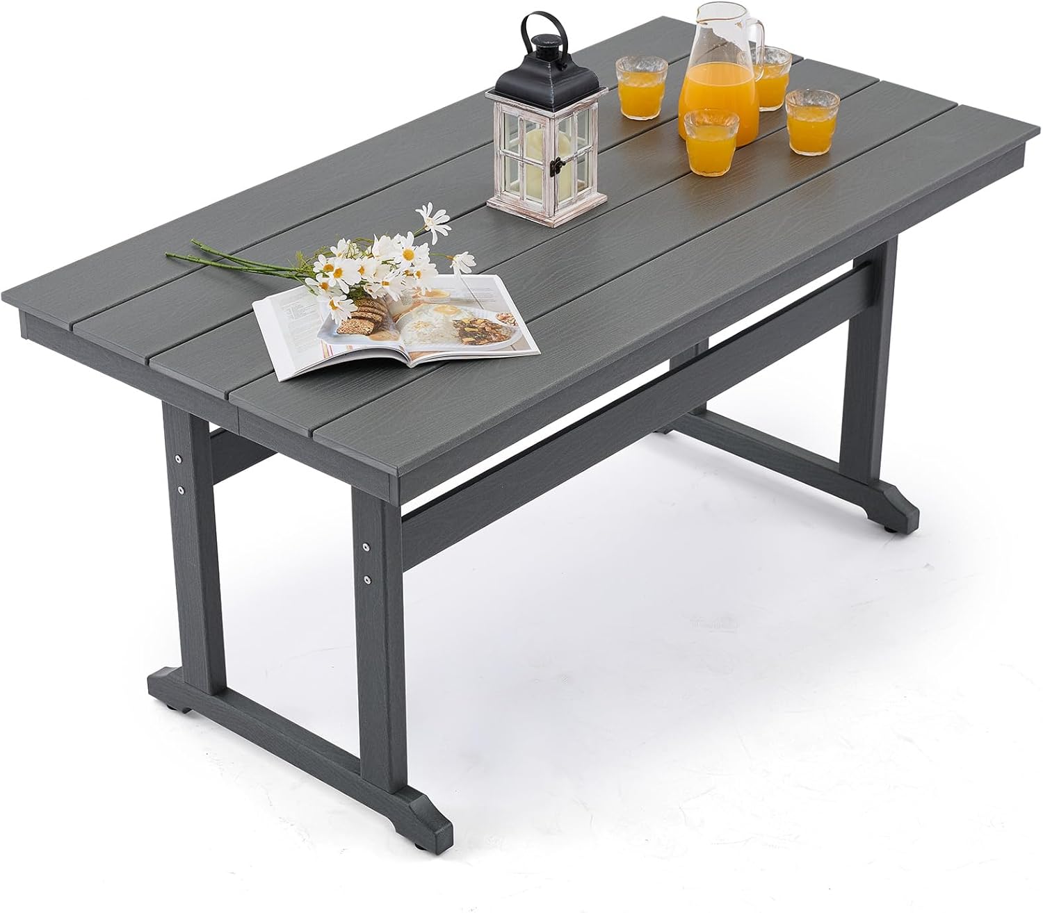 HDPE Outdoor Dining Table for 6, 62.2” Rectangle All-Weather Resistant Patio Dining Table with 2” Umbrella Hole for Balcony, Backyard, Garden,Lawn (White, Dining Table)