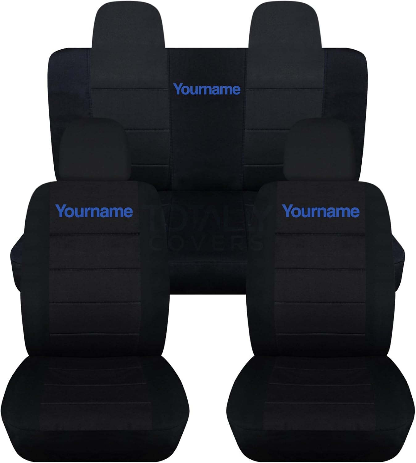 Totally Covers Compatible with 2007-2017 Jeep Compass/Patriot Black Seat Covers w Name/Text: Black w Teal - Full Set (22 Colors) Front Buckets & Split Rear Bench