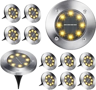 Brizled 12 Pack Solar Disk Lights, 8 LED Solar Ground Lights, Outdoor Garden Lights Solar In-Ground Lights Waterproof Landscape Lighting for Patio Pathway Lawn Yard Deck Driveway Walkway, Warm White