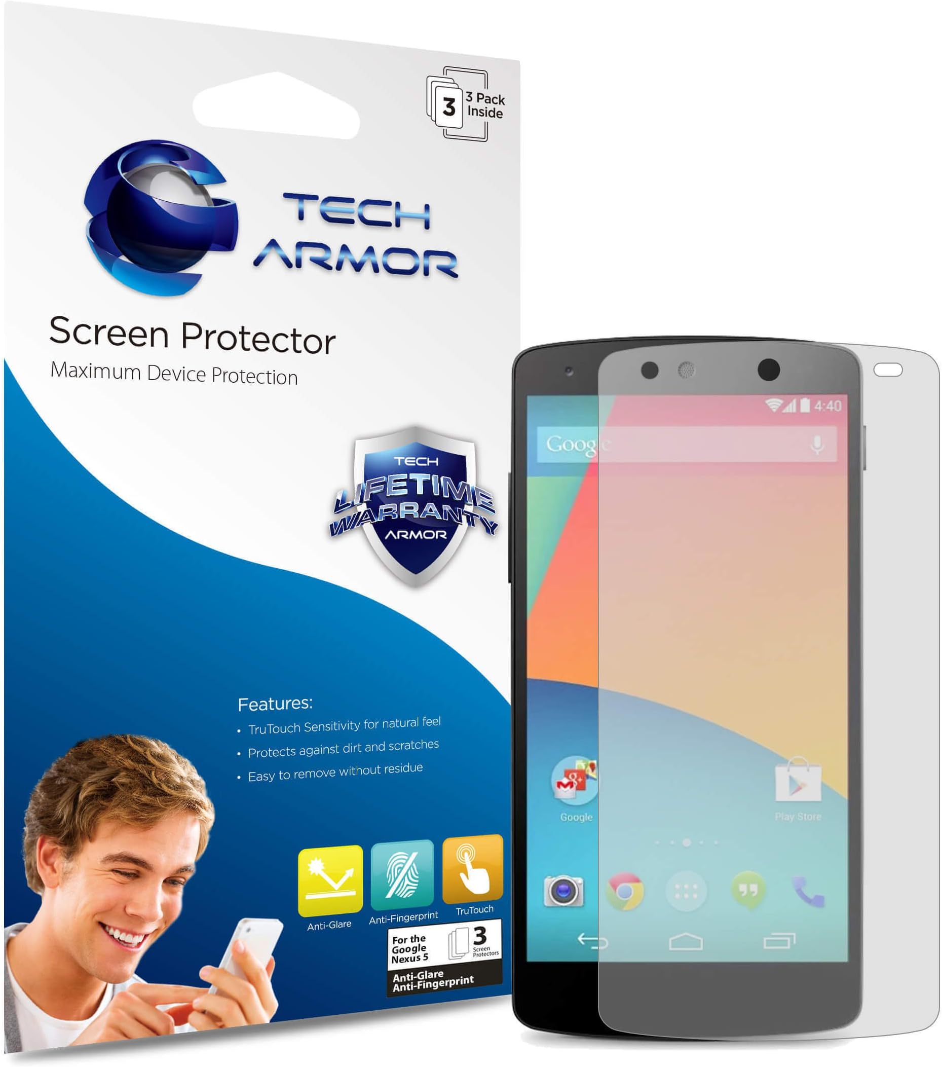 Nexus 5 Screen Protector, Tech Armor Anti-Glare/Anti-Fingerprint Google Nexus 5 Film Screen Protector [3-Pack]