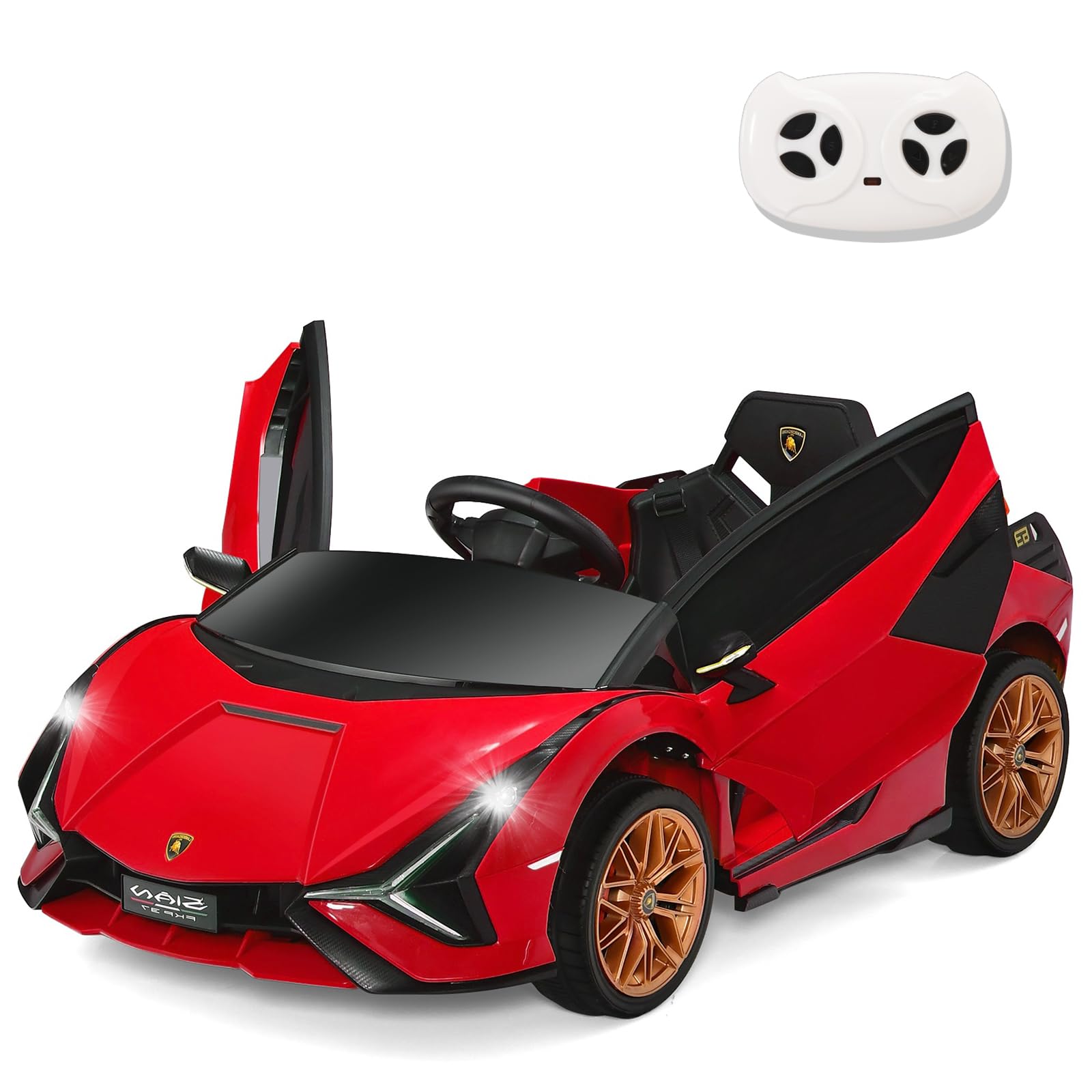 SOARS Macchina Elettrica per Bambini Lamborghini SIAN 12V con Telecomando, Auto Elettrico a Pedale e Luci LED, Veicoli con Musica, MP3, Clacson e Radio, Carico 25 kg, 3-8 Anni (Rosso)