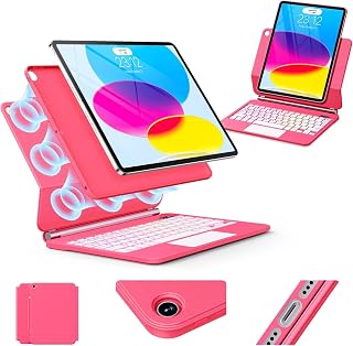 for iPad 11th /10th Generation Case with Keyboard, Portrait/Landscape (Hot Pink)