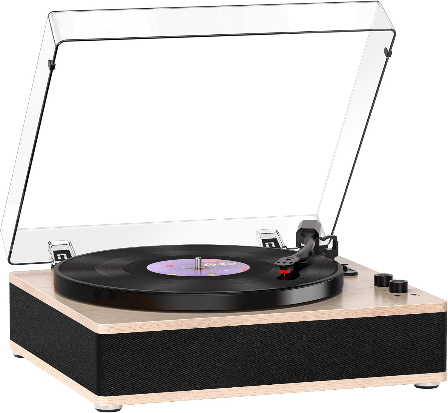 Vinyl Record Player Bluetooth Turntable 3-Speed Full-Size Platter | Built-in Speakers, with Bluetooth Receiver, Counterweight & Auto-Stop, RCA Out/Aux, Ivory Belt Drive LP Player