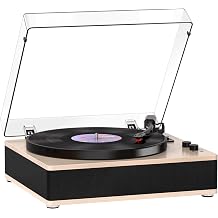 Vinyl Record Player Bluetooth Turntable 3-Speed Full-Size Platter | Built-in Speakers, with Bluetooth Receiver, Counterweight & Auto-Stop, RCA Out/Aux, Ivory Belt Drive LP Player