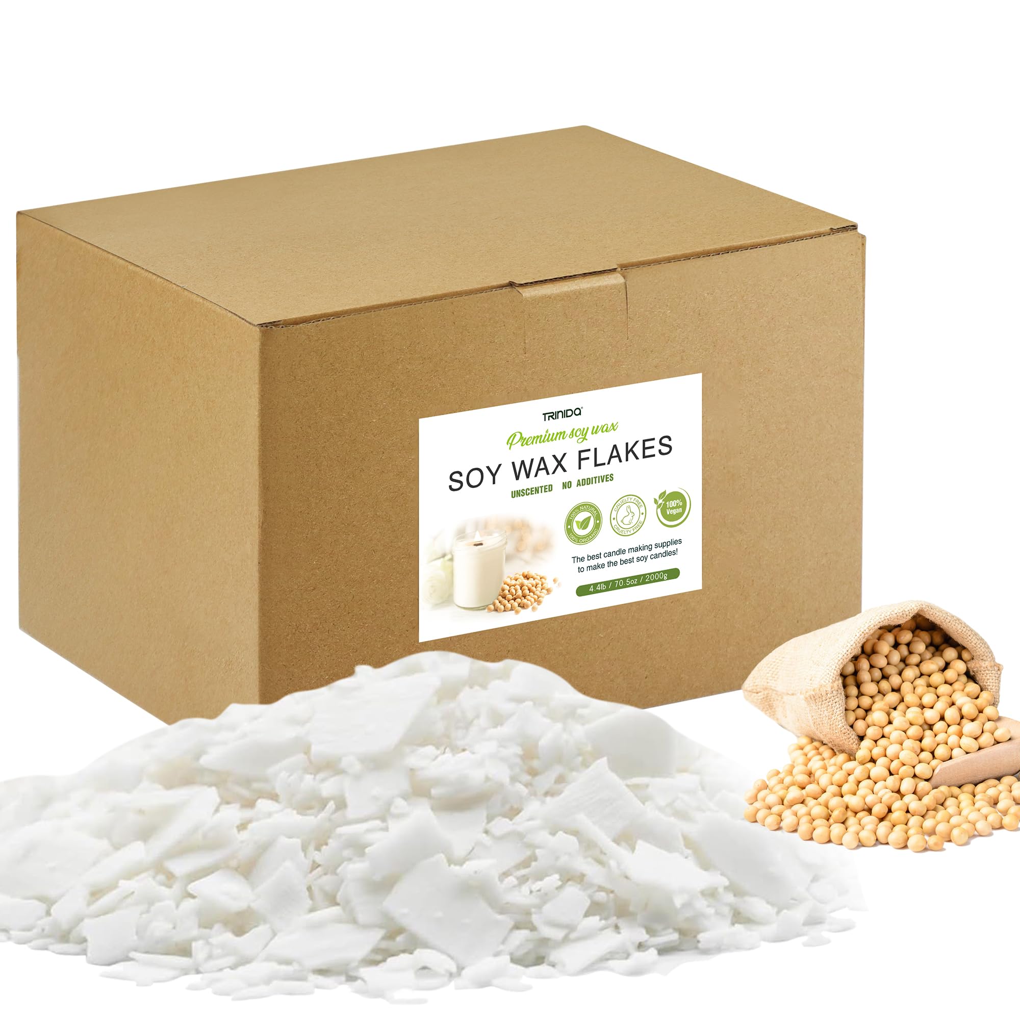 TRINIDa SoyPRO - Cera de soja para hacer velas, 2 kg, 100 % cera de soja, suministros de fabricación de velas para adultos y principiantes, pura y natural de primera calidad
