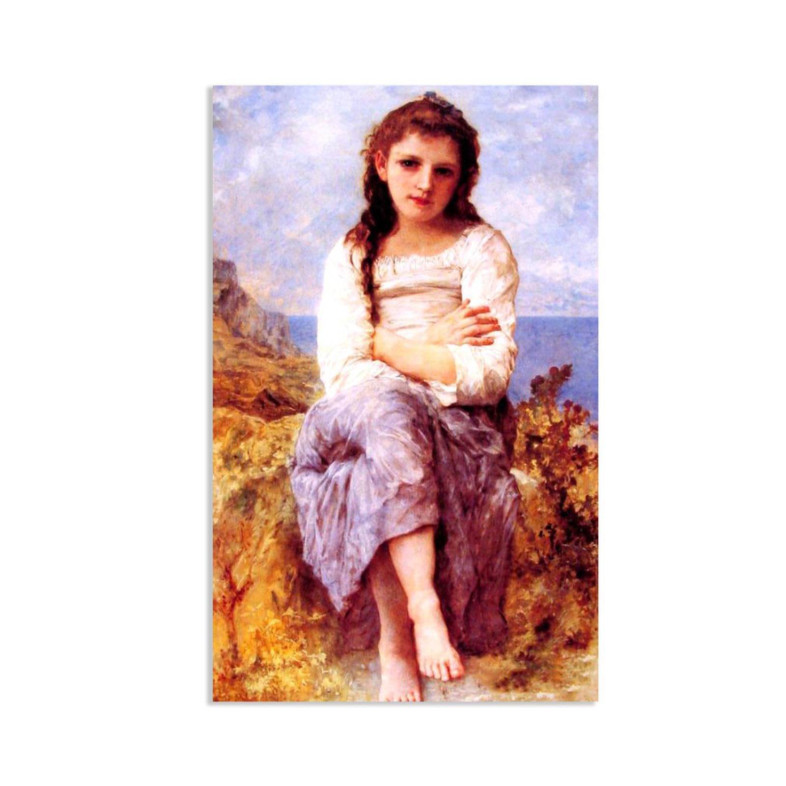 RXNHGJDS William-Adolphe Bouguereau Wall Art Far Niente Classical Art Prints Picture Famous Artwork Wall Decor for Living Room Bedroom Bathroom Home Decor 80x50cm frameless