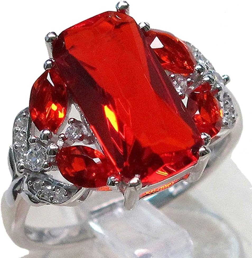 Joy Dragon Ruby Ring for Women Silver Color Ring with Large Red Crystal Stone Cubic Zirconia Jewelry Fashion Jewelry Mother's Day Gift (Red, 9)