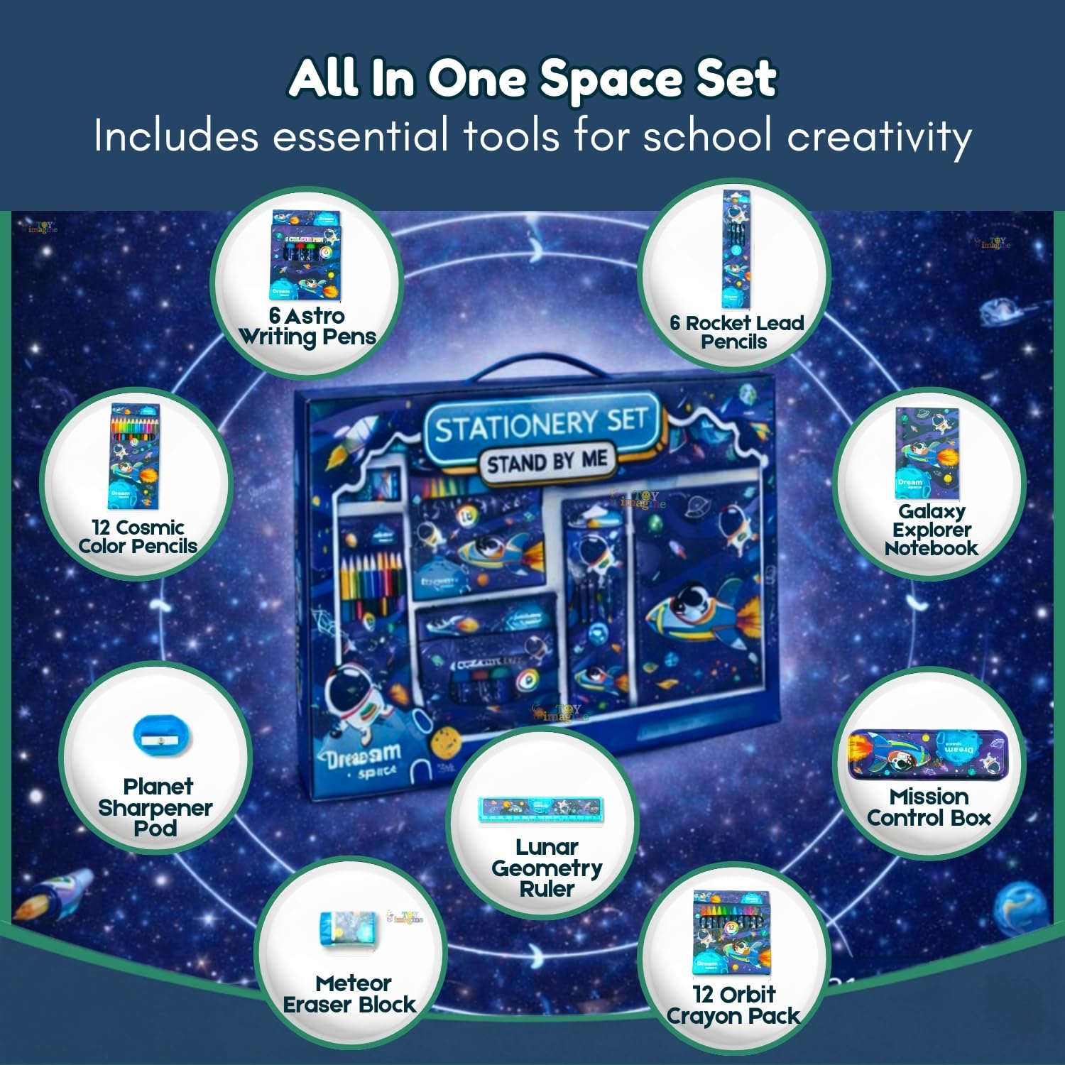 Toy Imagine Dream Space Stationery Kit 41 Pcs - Ideal Gifts for Girls with Notepad, Color Pens, Crayons, and More | Kit for School Essentials | Perfect Value Pack 2