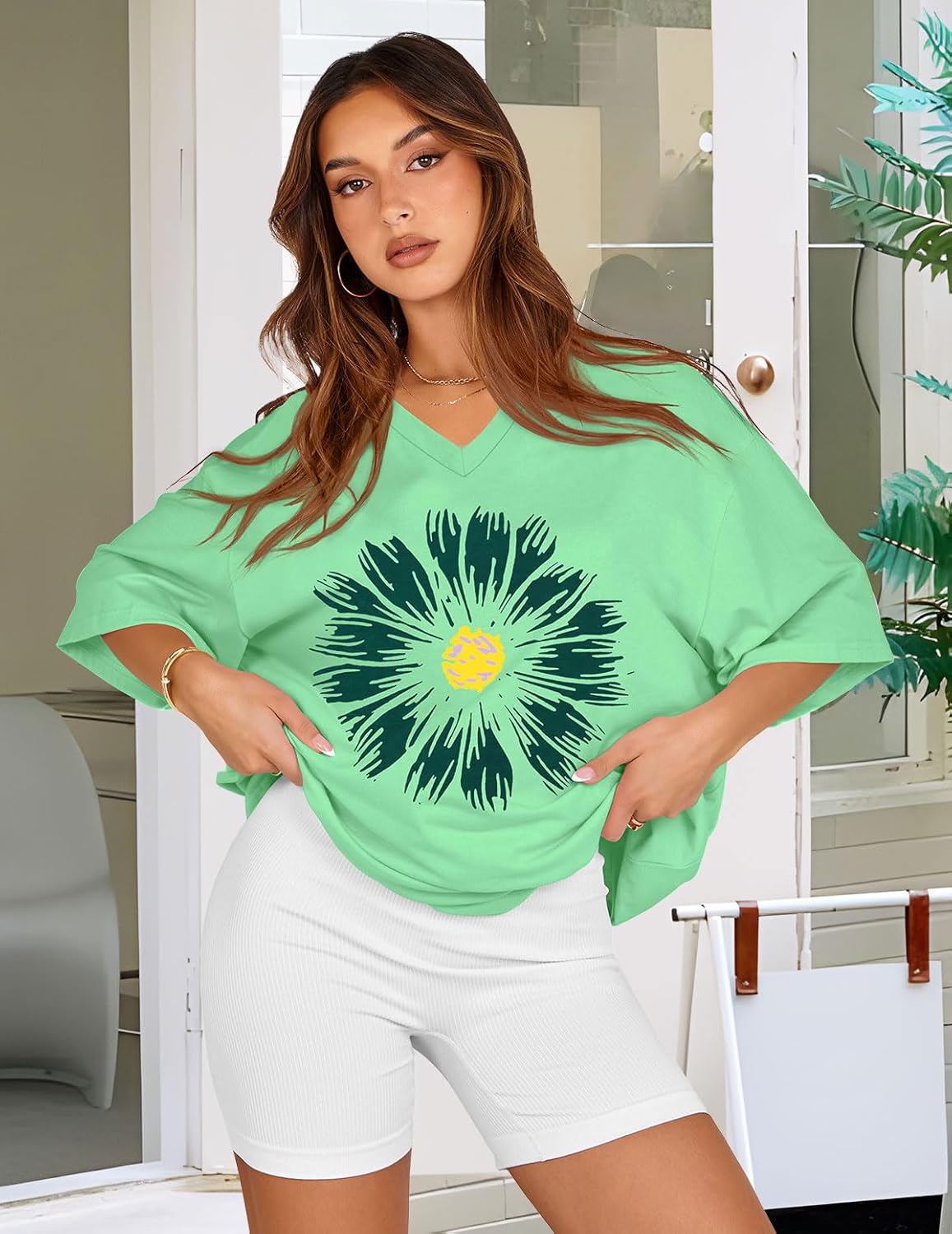 Oversized Tshirts for Women V Neck Short Sleeve Summer Casual Basic Loose Tops - Image 6