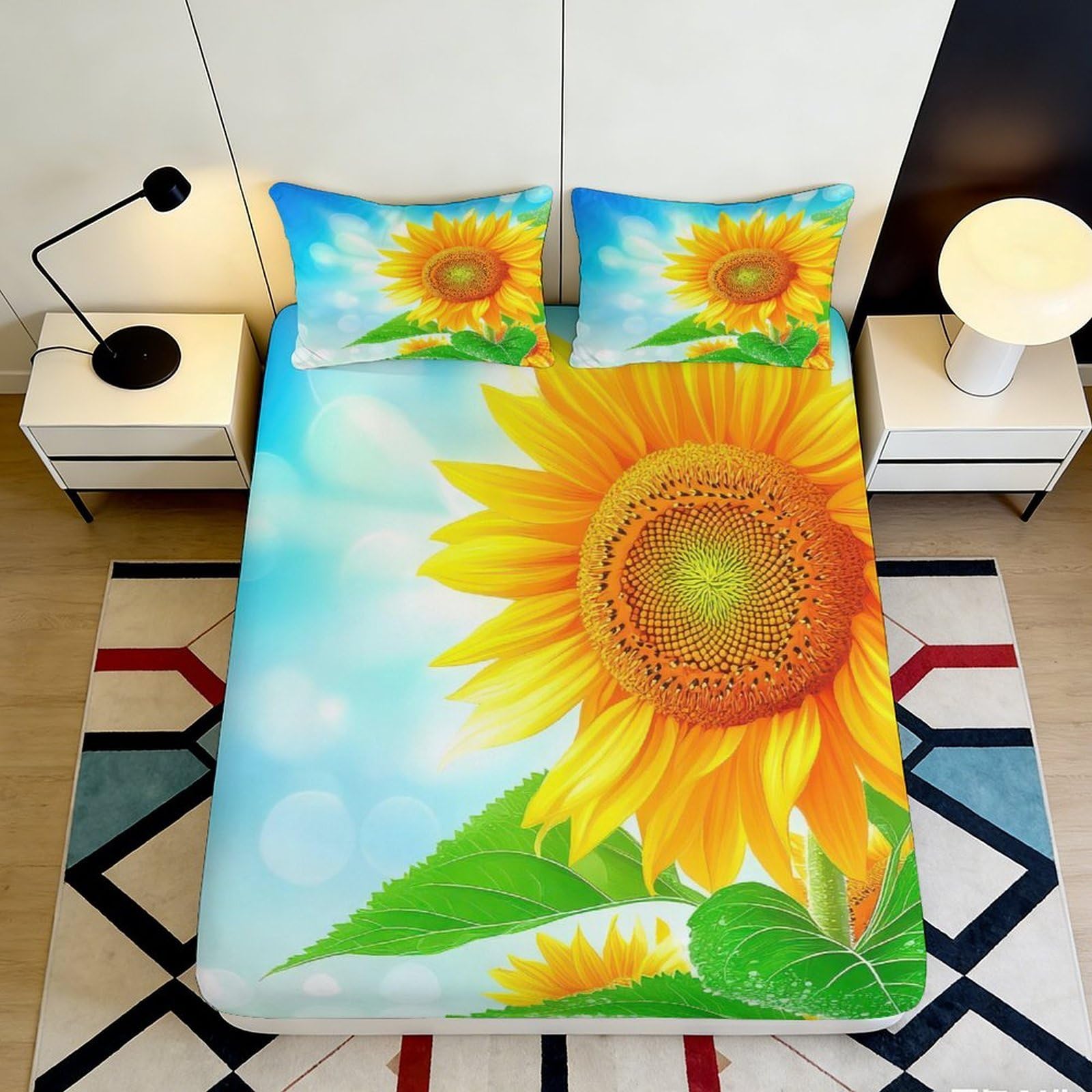 Jqzkxnhpbr Style-3 3D Printed Sunflower Sky Fitted Sheet Microfiber Soft Mattress Cover For Bedroom Guestroom Decor Protection 90X200x25cm