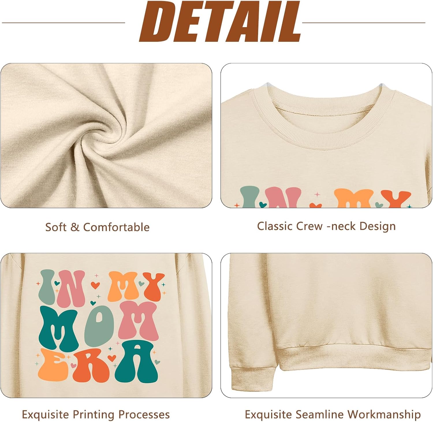LHBNK In My Mom Era Sweatshirt Women Mama Sweatshirt Mom Life Pullover Tops Casual Long Sleeve Blouse Beige, XX-Large