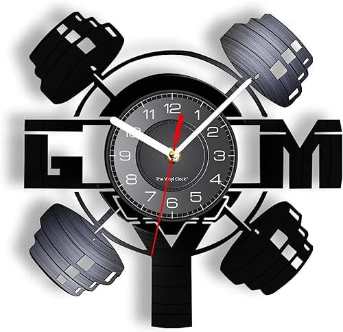 Reloj de pared de vinilo de 12 pulgadas, hecho de disco de vinilo real, para entrenamiento, levantamiento de pesas, equipo de gimnasio, reloj