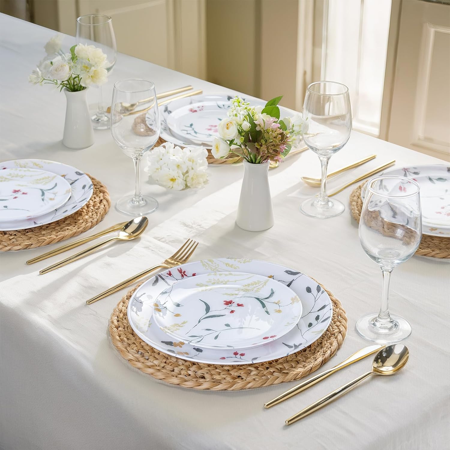 U-QE 20Pcs Wildflower Plastic Plates - Spring Floral Plates Disposable Heavy Duty, Fancy Floral Pattern Perfect for Weddings, Tea Parties, Holidays - 10.25" Dinner Plate & 7.5" Dessert Plate - Image 7