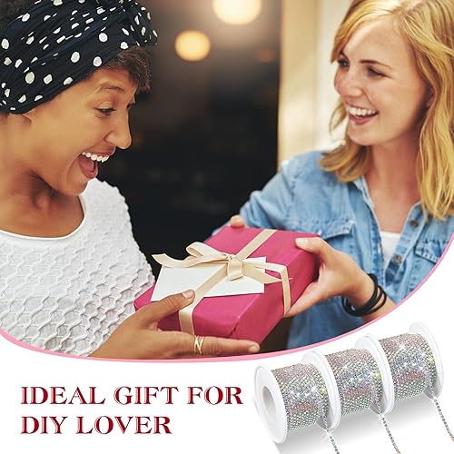 Miniatura 7 de 3 rollos en total de 33 yardas de 0.079in de diamantes de imitación de cristal, cadena de cristal para coser, manualidades, decoración, joyería de