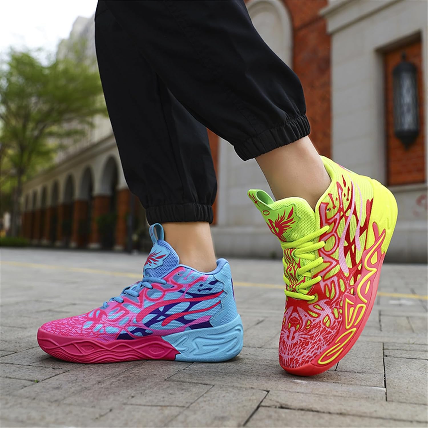 Men's Multicolour High Top Lace Up Breathable Mesh Upper Basketball Shoes with Vibrant Fluorescent Gradient Design Comfort for Basketball Training Court Games Tennis Volleyball Athletic Activities