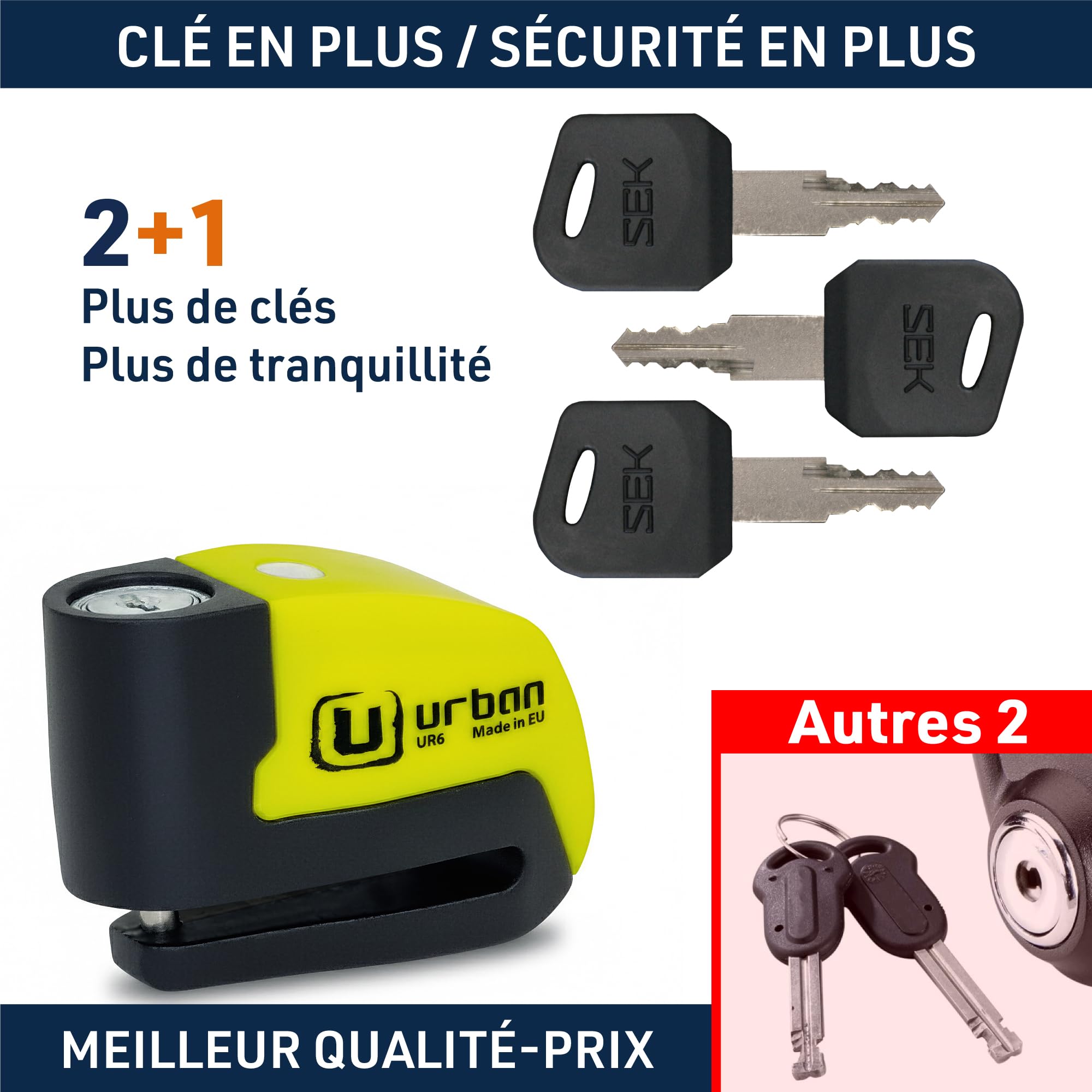 URBAN UR6 Antivol Moto, Bloque Disque avec Alarme intelligent | Plus Efficace | Hi-Tech, 120dB, LED, Warning, Sensibilité A+, Trés Étanche, Batterie Long Durée, Cadenas Bloc 6mm Universel Scooter Vélo