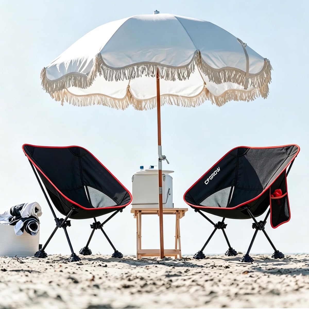 CFGROW Silla de camping plegable, portátil, 150 kg, ultraligera, tamaño pequeño, plegable, con bolsa de transporte, para picnic, pesca, jardín, senderismo, exteriores, color negro