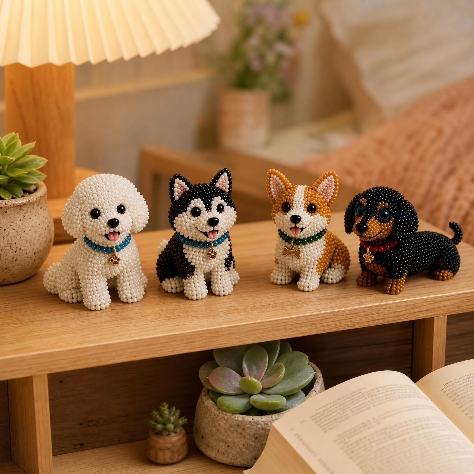 Generisch Mini 3D Perlen Tier Bastelset - Kunsthandwerksset Aus Perlenstickset Mit Anleitung - Perlenstickset für Erwachsene & Anfänger - Geschenk für Bastler (13-Hundefreunde 01)