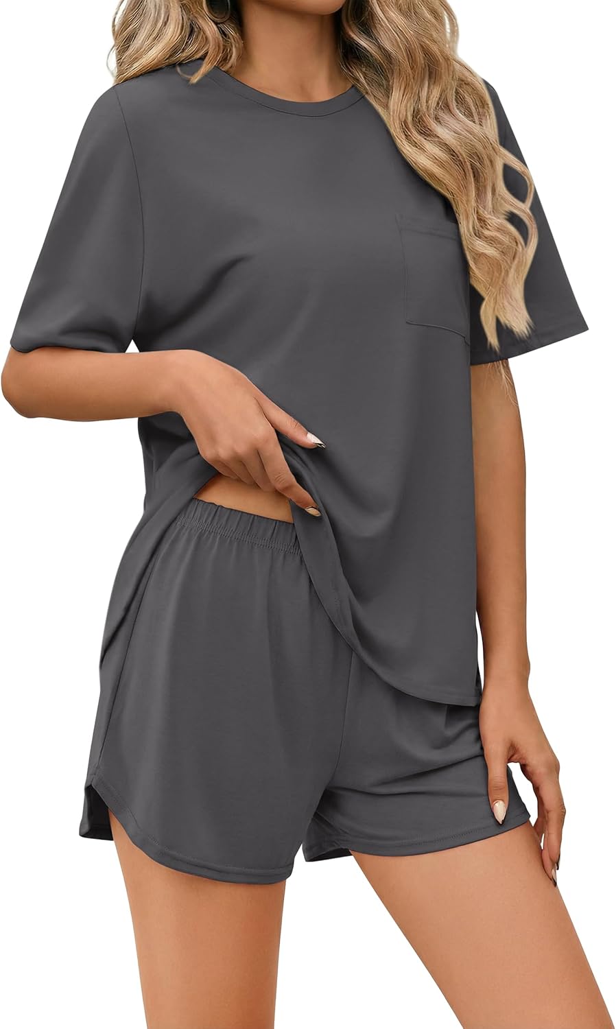 Ekouaer Pajama Set for Women Bamboo Viscose Pjs Set Ultra Soft Short Sleeve Sleepwear 2 Piece Lounge Sets S-XXL