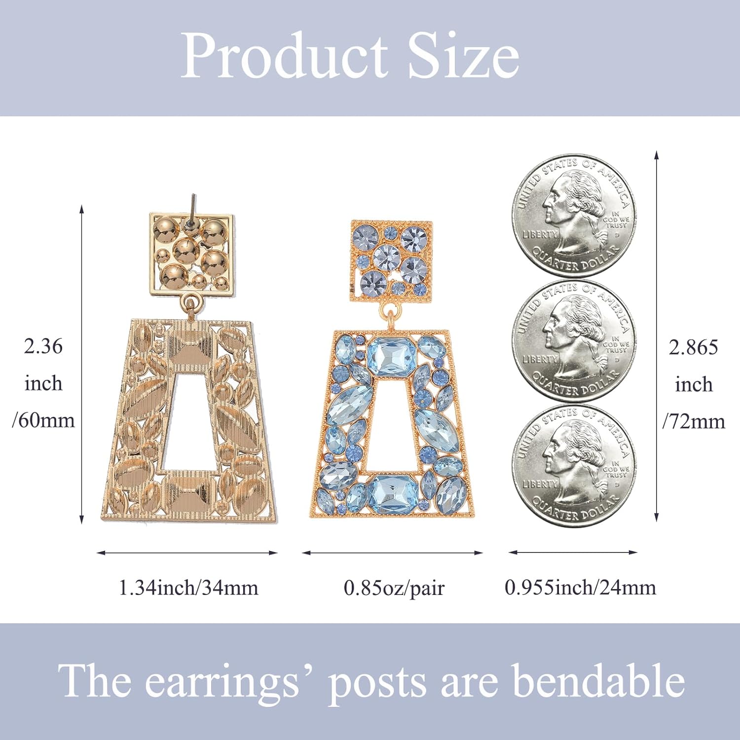 Rhinestone Rectangle Statement Earrings Colorful Crystal Geometric Drop Dangle Earrings for Women Prom Party - Image 6