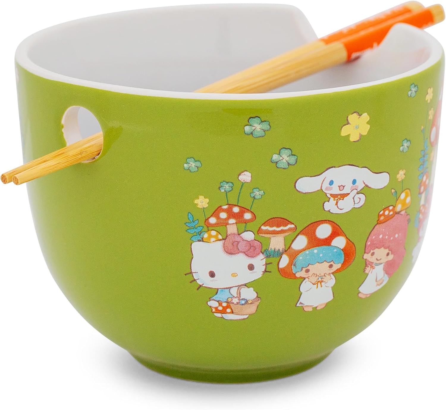 Silver Buffalo Sanrio Hello Kitty and Friends Mushroom Crew Ceramic Dinnerware Set | Includes 20-Ounce Ramen Noodle Bowl and Wooden Chopsticks | Asian Food Dish Set For Home & Kitchen - Image 3