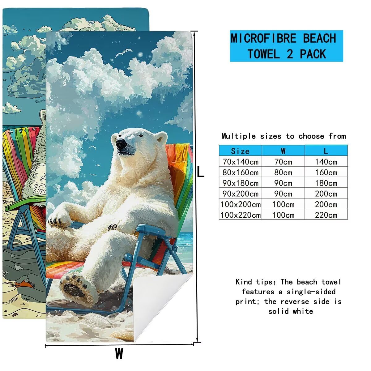 Ręcznik plażowy XXL, 100 x 200 cm, zestaw 2 szt., ręcznik do sauny, ręcznik z mikrofibry, szybkoschnący, sportowy ręcznik do studia fitness, lekki ręcznik kąpielowy, duży, bez piasku, ręcznik plażowy