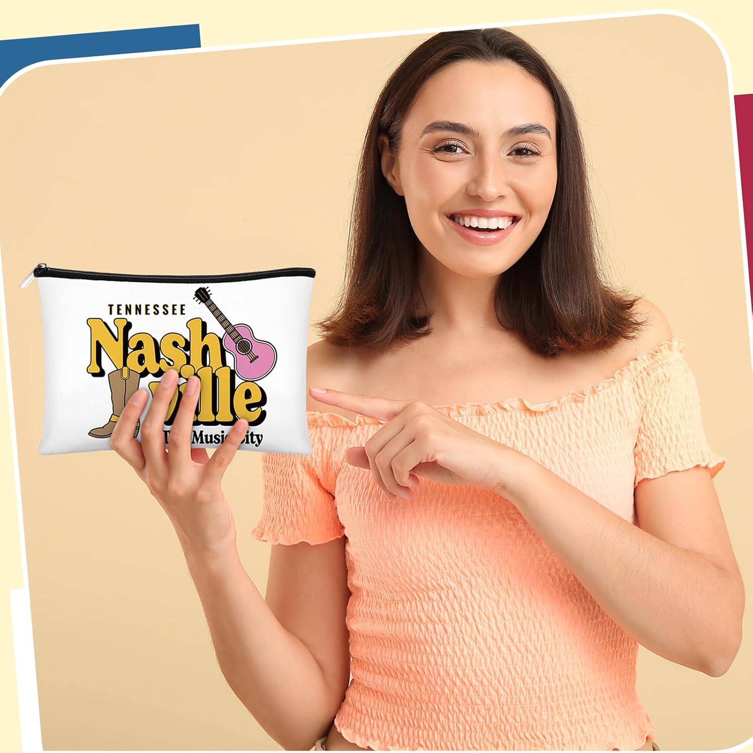 Reginary 6 Pcs City Cosmetic Bag Souvenir Gifts New York Zipper Pouch Chicago Souvenir Seattle Boston Nashville London Paris Italy Alaska Gifts Memento for Women Traveler(Nashville) - Image 6