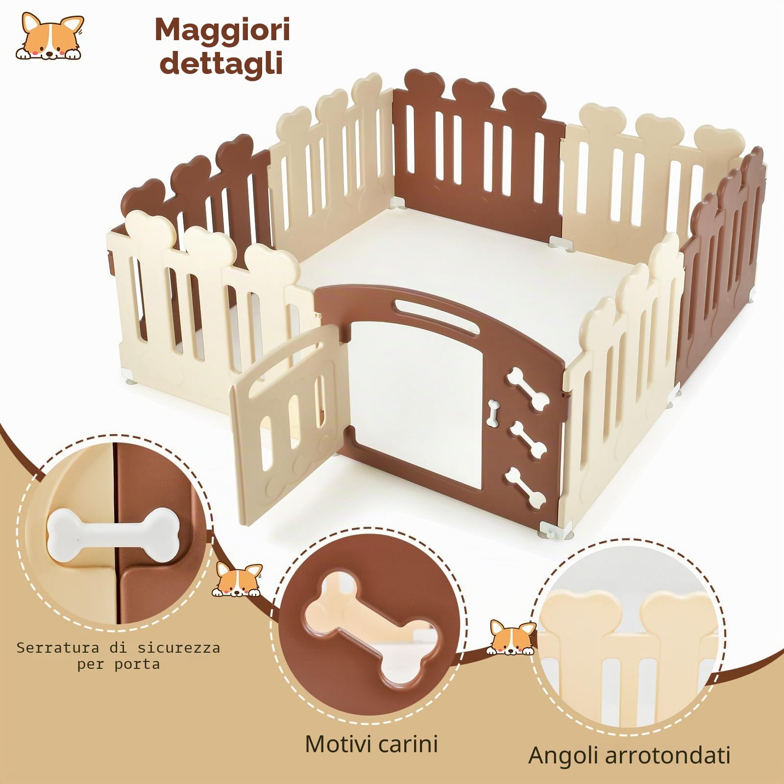 COSTWAY 8 pannelli box per cani, beccuccio per cuccioli, altezza 60 cm, con porta, resistente alle intemperie per casa e giardino, in plastica HDPE