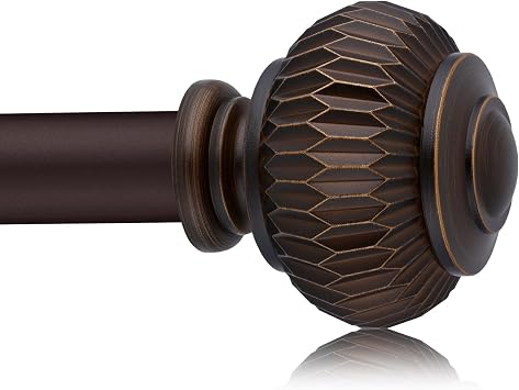 Bronze 1 Inch Adjustable Heavy Duty Curtain Rods with Lantern Ball Finials, Window Treatment Single Rods