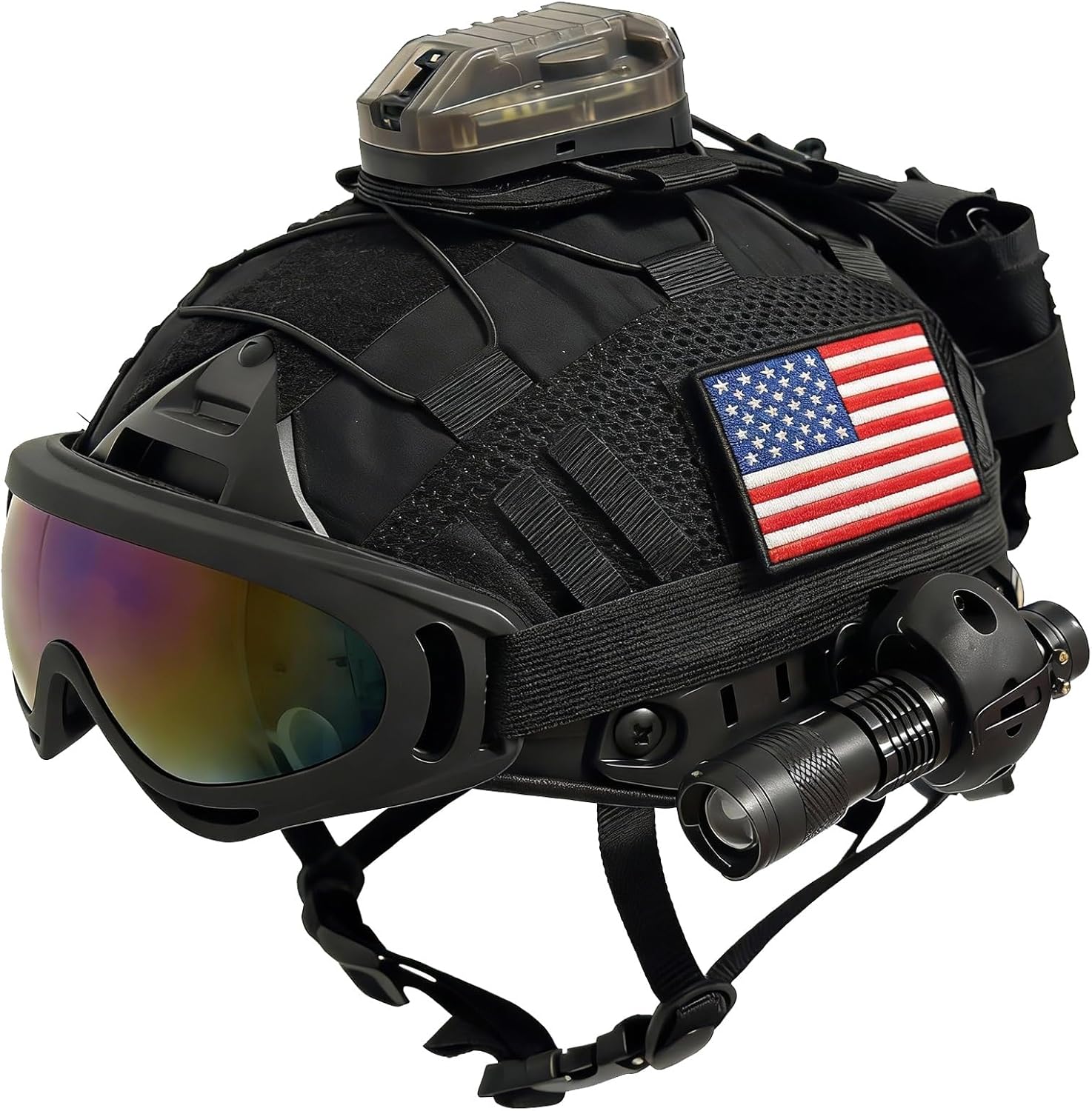 Military Tactical Fast Helmet, Multifunctional Airsoft Bump Helmet 6-in-1 Set, with Gogglesn and Signal Lights, for Paintball, Outdoor Field & Cosplay