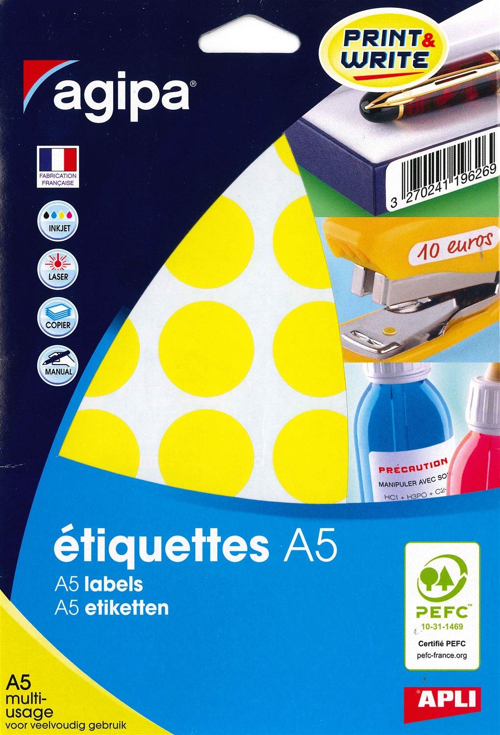 APLI 101358 Multi-Purpose Dots Diameter 30 mm Pack of 240 Yellow