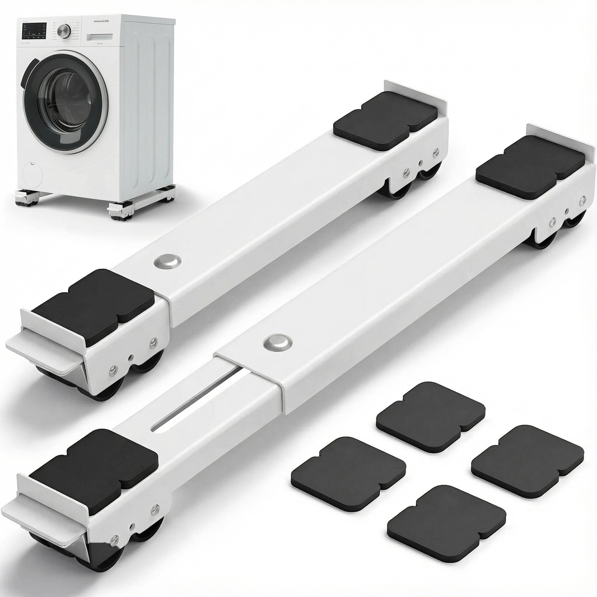 Cnwinu 2 Pack Appliance Rollers,Heavy Duty Furniture Sliders with Brake,Extendable Furniture Moving Wheels from 18 to 28 Inches,Load Bearing 300KG,for Washer,Refrigerator,Sofa,Dryer(White)