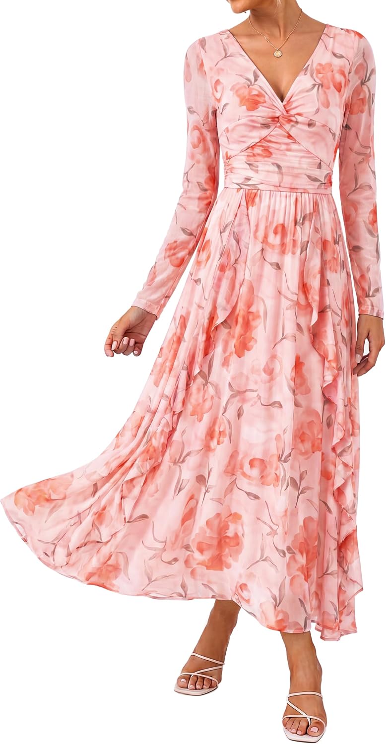 Women's Long Sleeve Floral Maxi Dress 