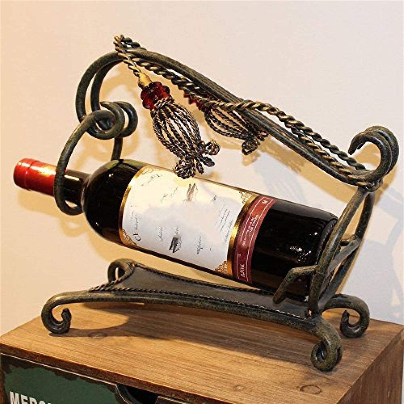 Porte-bouteille fer forgé et support verre suspendu décoration table cuisine métal noir