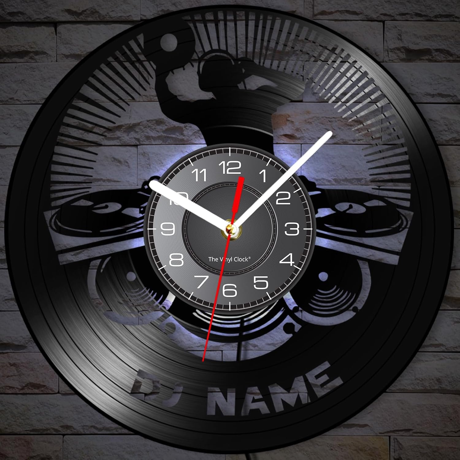 12 Inch Personalized Dj Name Clock with 7 Color Changing, Custom Dj Music LED Vinyl Record Wall Clock Silent Non-Ticking Clock Wall Watch Dj Gifts for Men Man Cave Bedroom Music Room