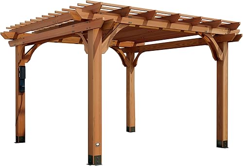 Miniatura 43 de Backyard Discovery Beaumont - Kit de pérgola tradicional de madera de cedro de 14 x 10 pies con techo enrejado, durabilidad para todas las Marrón