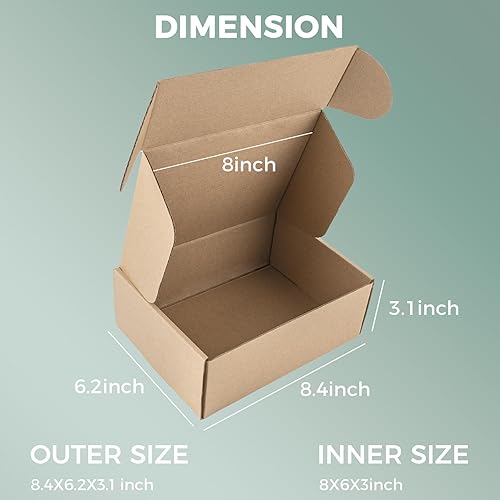 Miniatura 56 de Golden State Art, Paquete de 26 cajas de envío de 8 x 6 x 2 pulgadas, cajas de cartón corrugado marrón para enviar por correo, embalaje