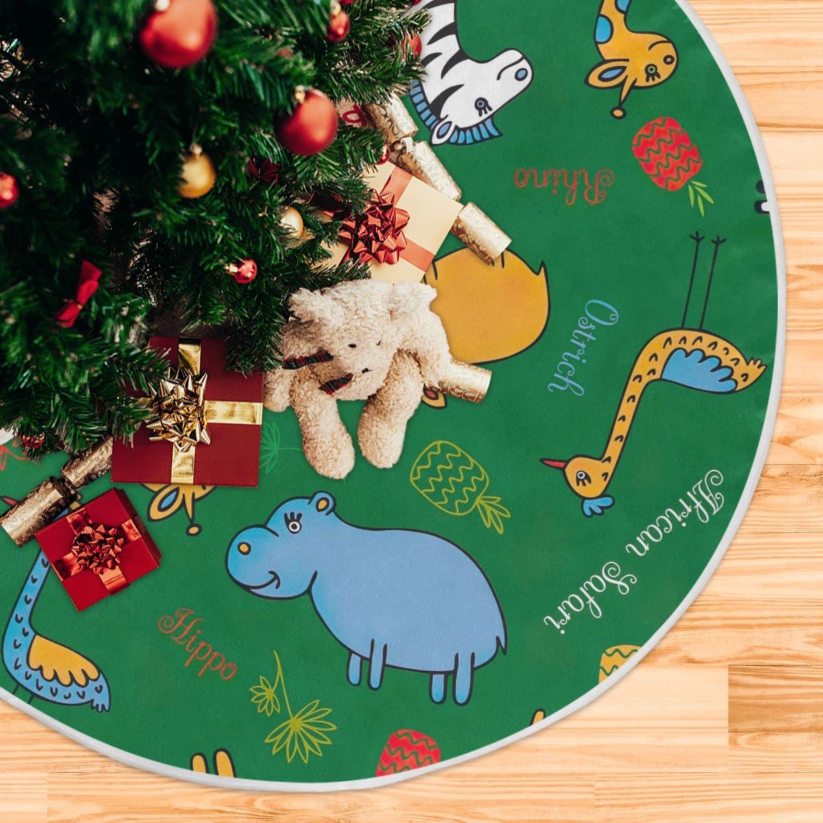 Jupe De Sapin De Noël Animaux De La Forêt 122 Cm - Décoration Rustique Pour Intérieur/Extérieur - 8
