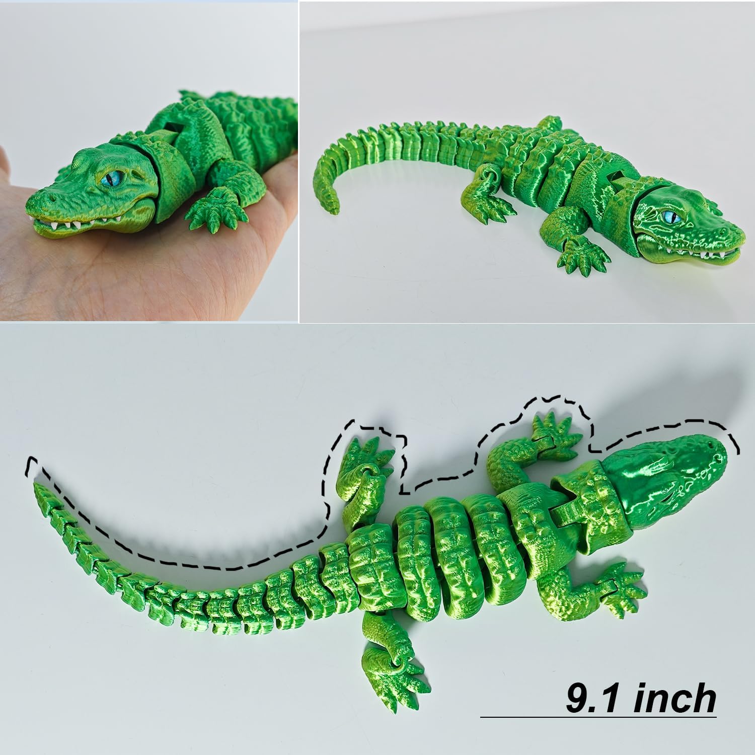 3D Printed Alligator - Articulated Models Figurine- Flexible Joint Animal Models - Surprise Gifts for Fidget Enthusiasts and 3D Printing Fans- Green