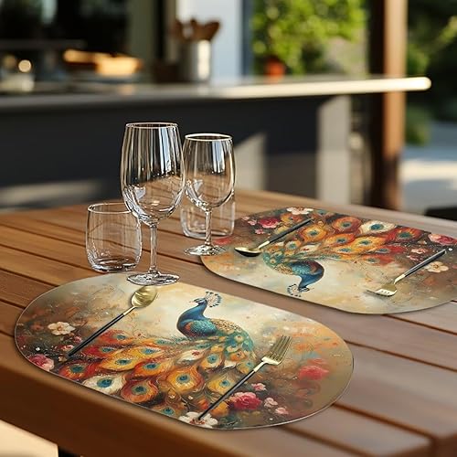 Miniatura 74 de Heat Resistant Placemats Oval Placemats Set of 6 Leather Washable and Wipeable Non Slip Place Mats, Waterproof Modern Dining Table Mats, Oval Floral