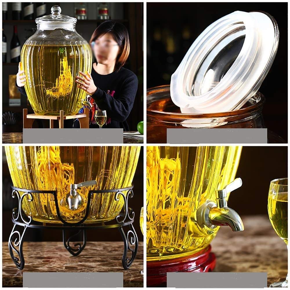 BNjq 20L Glass Beverage Dispenser Preserving Jar with Metal Base, Spigot  Switch, Drink Dispenser for Lemonade, Tea, Cold Water, Wine (Size : A) :  Amazon.de: Home & Kitchen