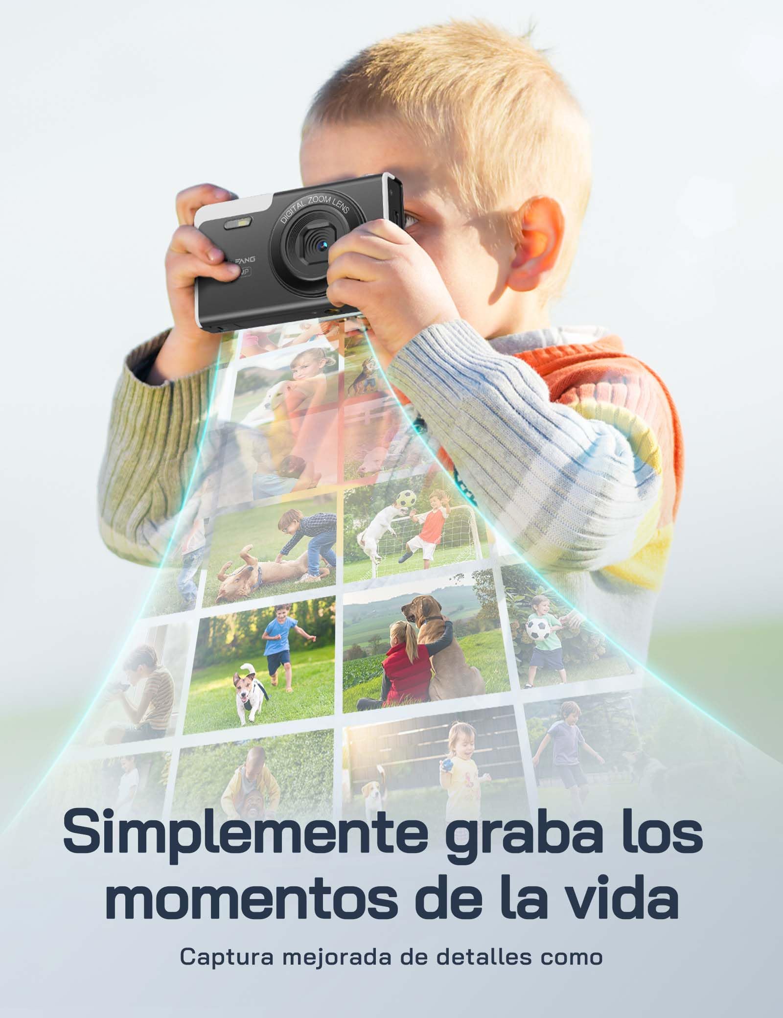 WOLFANG Cámara Digital Portátil Compacta, cámara Infantil 4K para fotografía, Cámara de Fotos de 56 MP, con Zoom de 16X, Recargable Cámara para Niños, Principiantes, Adulto