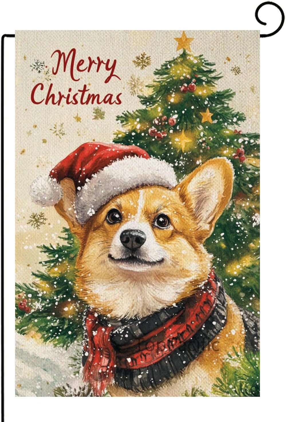 Merry Christmas Garden Flag Corgi Garden Flag 12x18 Inch Double Sided, Christmas Tree Winter Holiday Yard Outdoor Decorative Flag(11892)