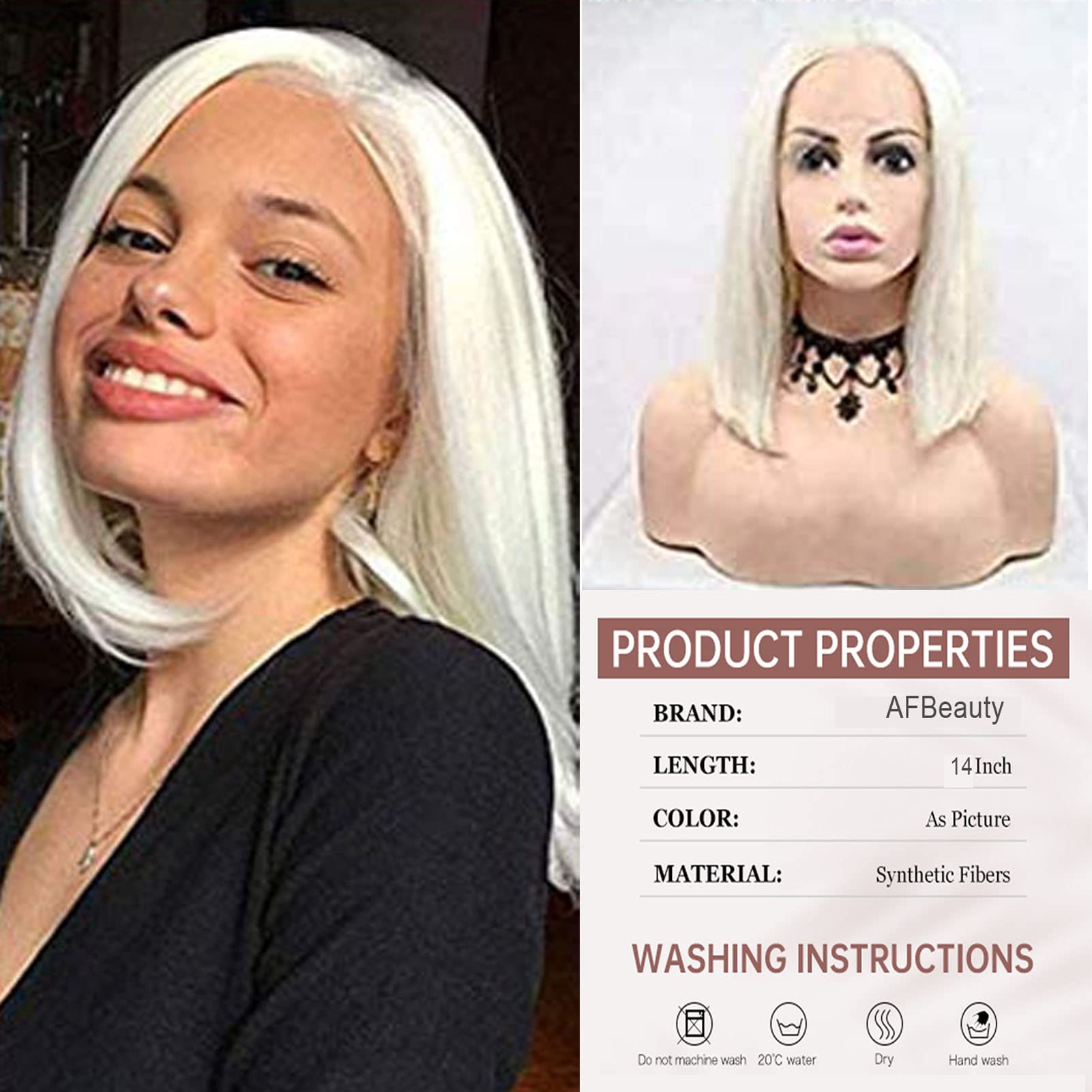 Blonde Bob Wigs for Black Women Platinum White Lace Front Wig 14 Inch Real Hair Synthetic Heat Resistant Fiber Short Wig Pre Plucked Hairline Glueless Realistic Cosplay Daily Drag Wig - Image 2
