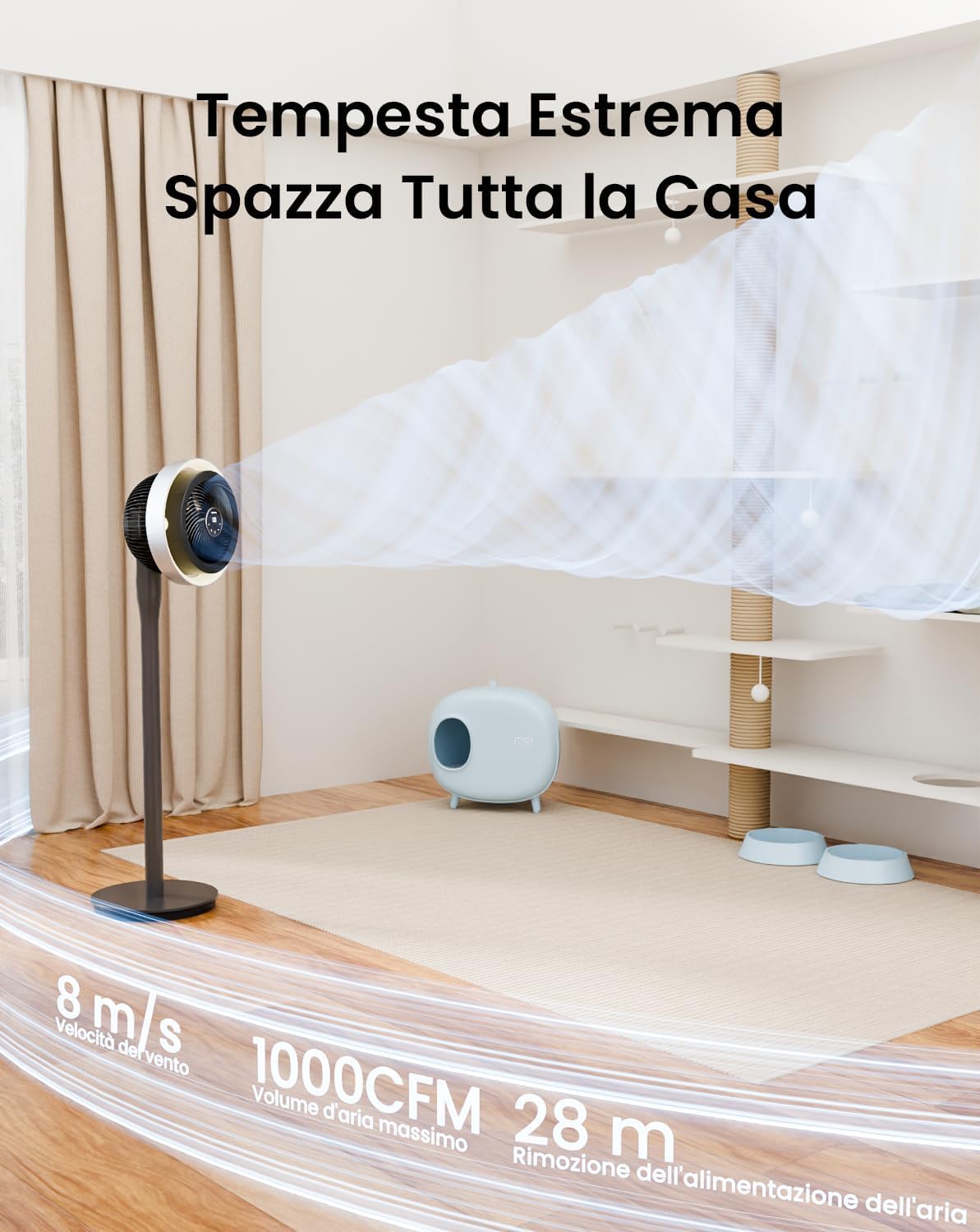 AIRMATE Ventilatore a Piantana con Luce, Ventilatore di Circolazione dell'Aria, Ventilatore Silenzioso a 16 Velocità, Venti da Uragano, 120°+90° Oscillazione, Timer 12H Ventilatores con Telecomando