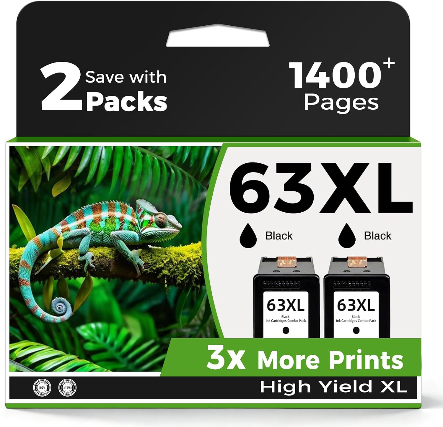 63XL Ink Cartridges Replacement for HP Ink 63 XL HP63 HP63XL 2 Black